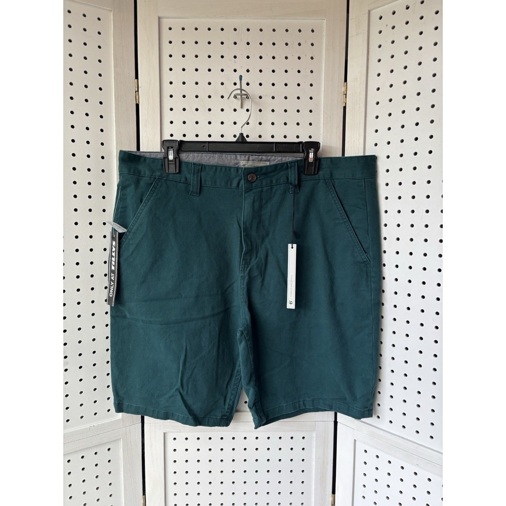 Charles And A Half Chino Khaki Twill Green Flat‎ Front Shorts Men's 36